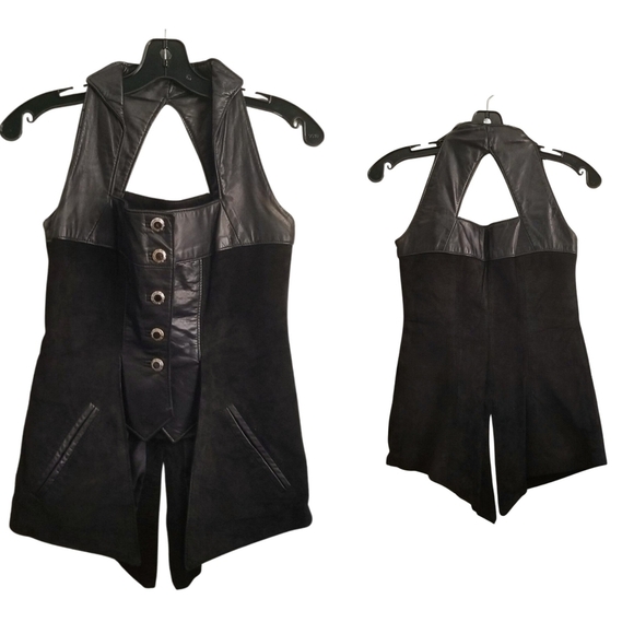 The Leather Ranch Black Halter Corset Vest – 90s Gothic Bikerwear - Picture 5 of 10